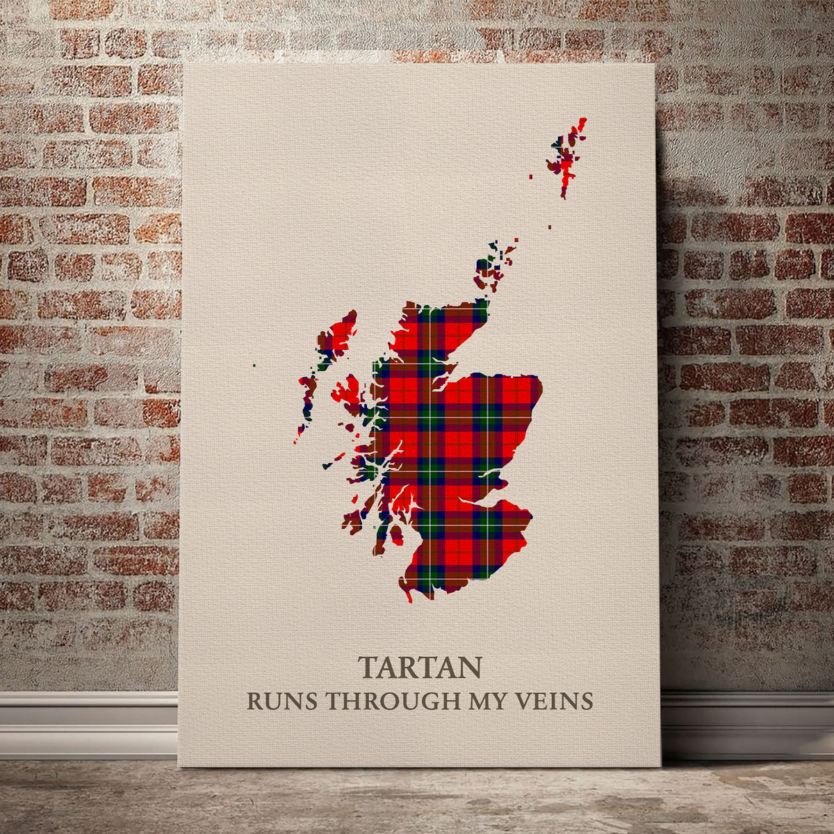 Ruthven Modern Tartan Scotland Map Canvas – “Tartan Runs Through My Veins” Wall Art