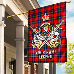 Custom Name Clan Ruthven Modern Tartan Garden Flag with Clan Crest and the Golden Sword of Courageous Legacy LV22