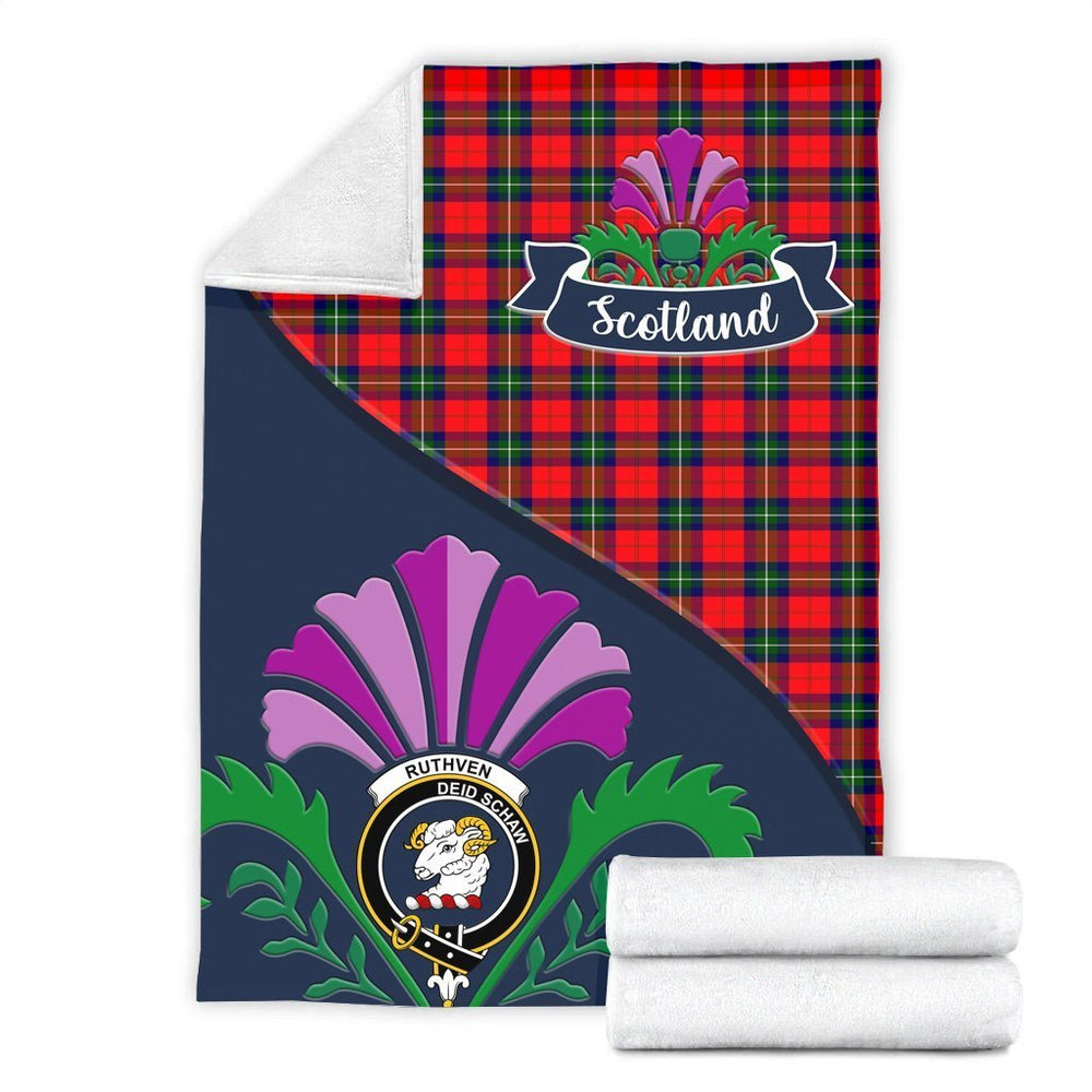 Clan Ruthven Tartan Crest Premium Blanket Thistle Style EP71 Clan Ruthven Tartan Today   