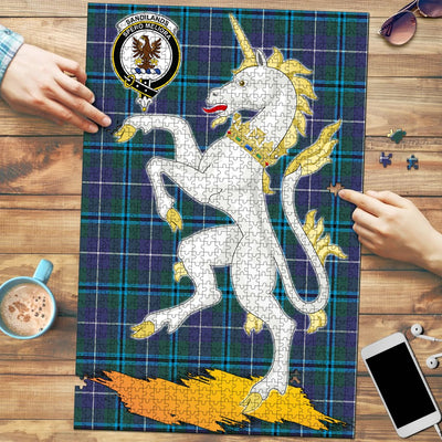 Clan Sandilands Tartan Crest Unicorn Scotland Jigsaw Puzzles Gift For Family