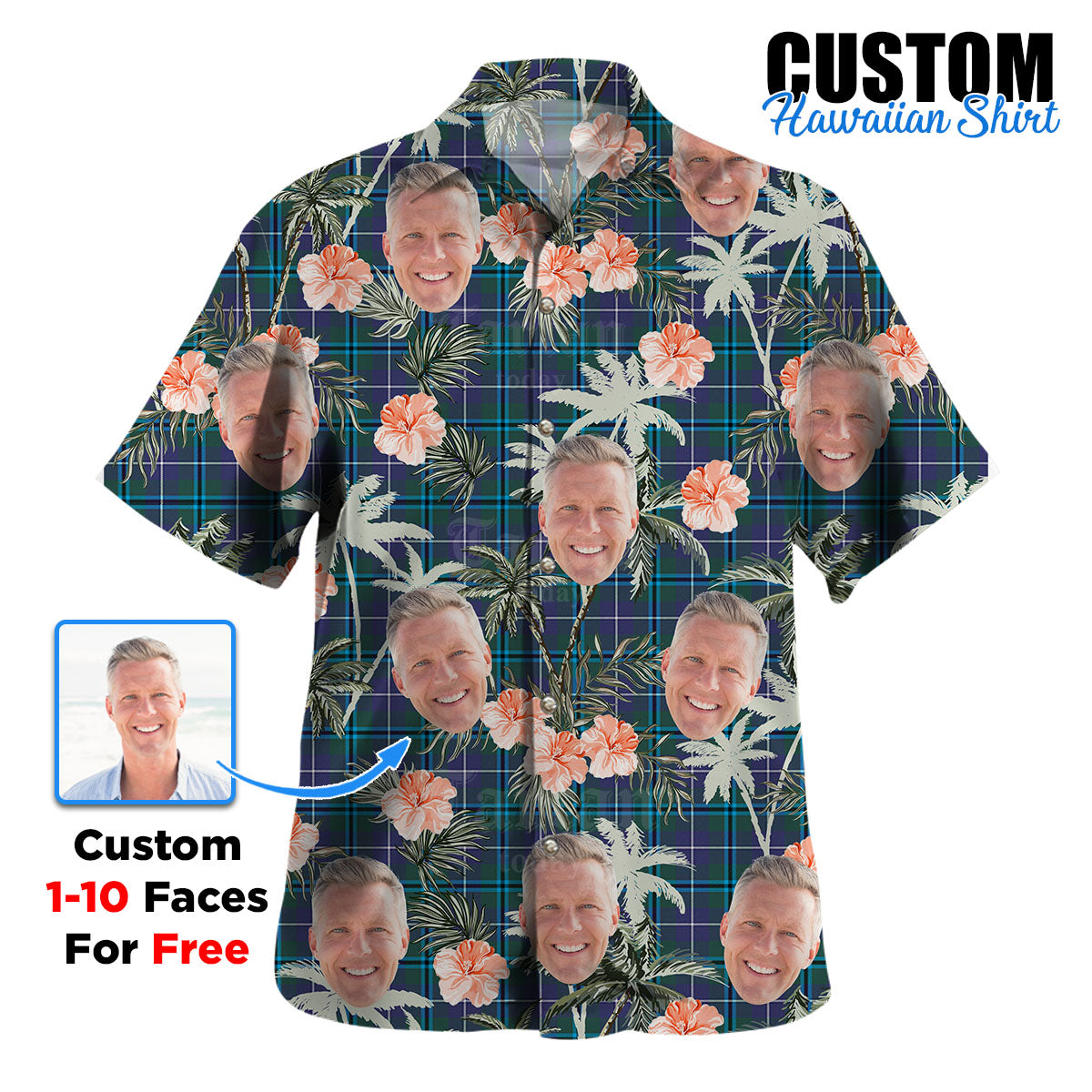 Clan Sandilands (Douglas) Tartan Custom Face Hawaiian Shirt – Unisex Gift for Family Members, Summer Party LZ55 Sandilands (Douglas) Tartan Tartan Hawaii Shirt
