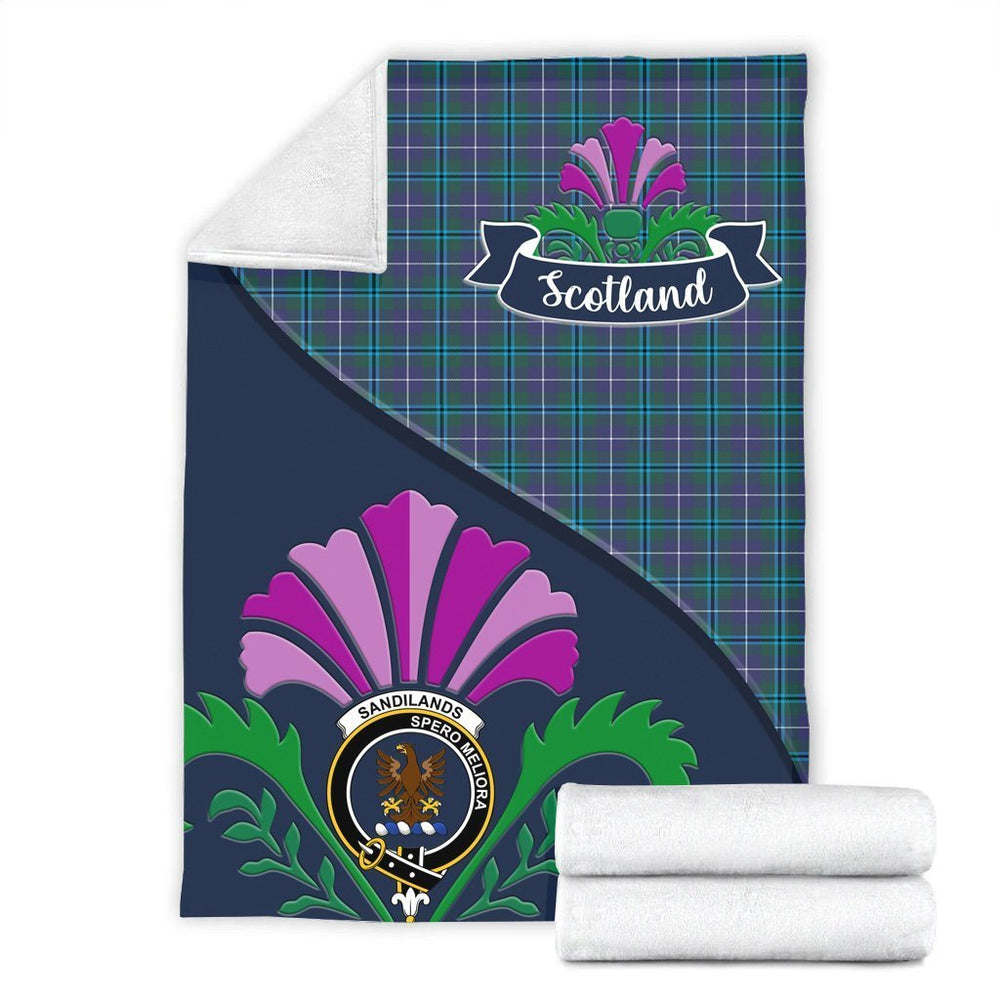 Clan Sandilands Tartan Crest Premium Blanket Thistle Style HU31 Clan Sandilands Tartan Today   