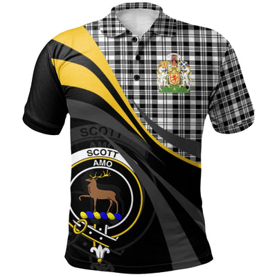 Clan Scott Black White Modern Tartan Polo Shirt - Royal Coat Of Arms Style