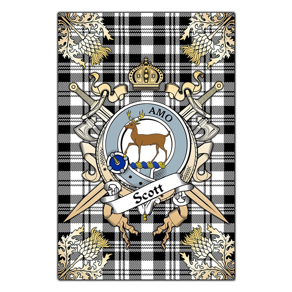 Clan Scott Black White Modern Tartan Crest Black Garden Flag  - Gold Thistle  XY14 Clan Scott (Scott Tartan) Tartan Today   