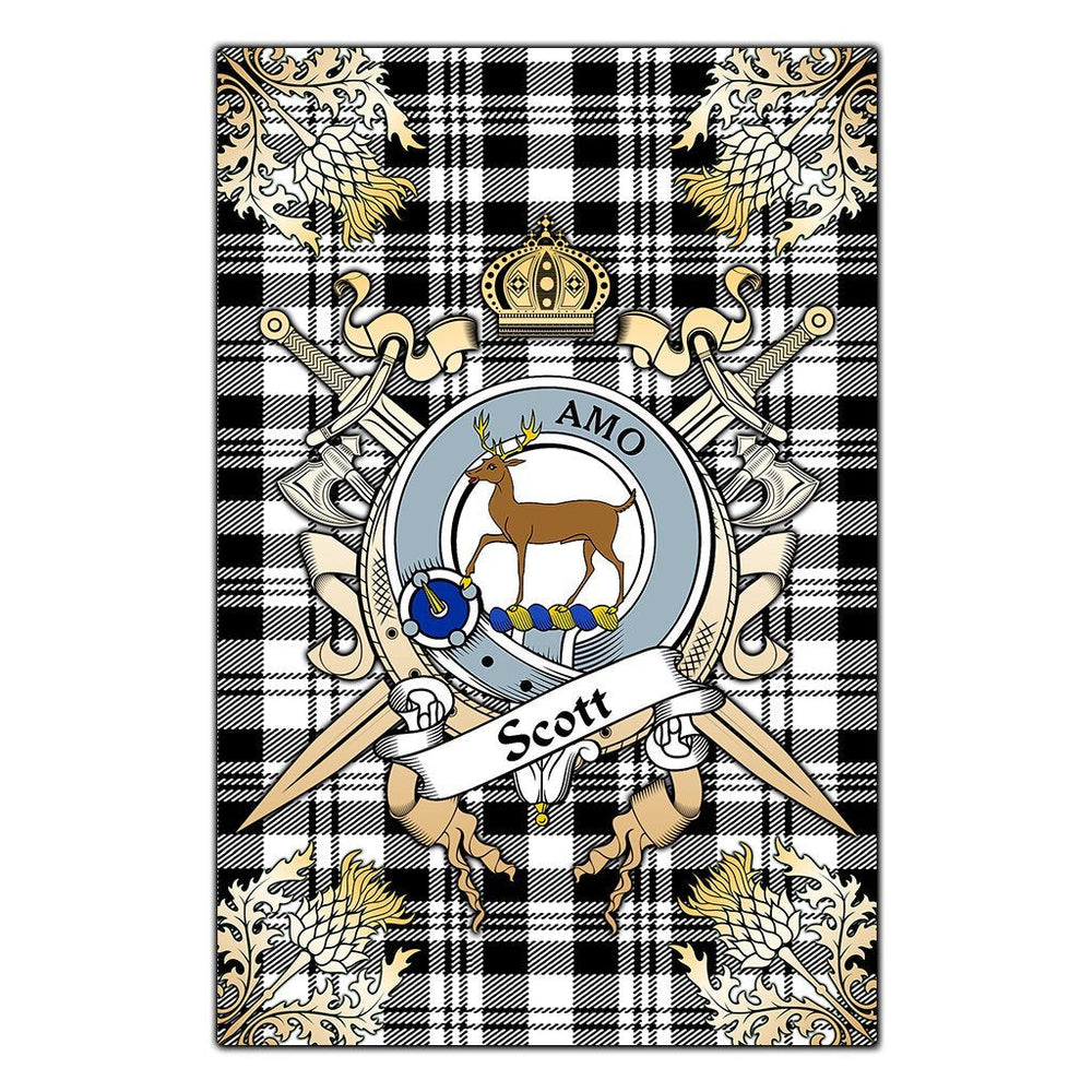 Clan Scott Black White Modern Tartan Crest Black Garden Flag  - Gold Thistle  XY14 Clan Scott (Scott Tartan) Tartan Today   