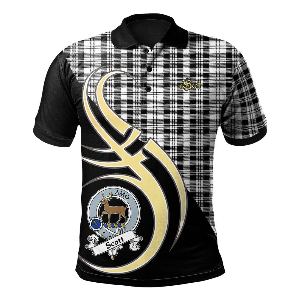 Clan Scott Black White Modern Tartan Polo Shirt - Believe In Me Style QE28 Scott Black White Modern Tartan Tartan Polo   