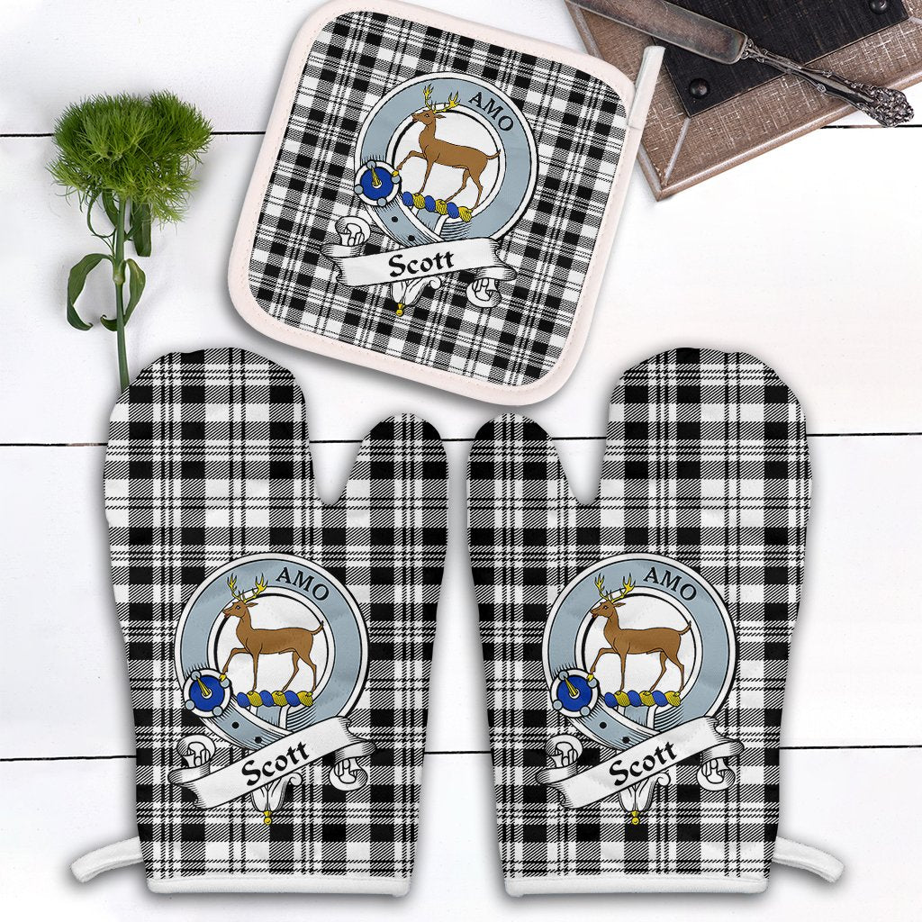 Clan Scott Black White Modern Tartan Crest Oven Mitt And Pot Holder (2 Oven Mitts + 1 Pot Holder) FI24 Clan Scott (Scott Tartan) Tartan Today   