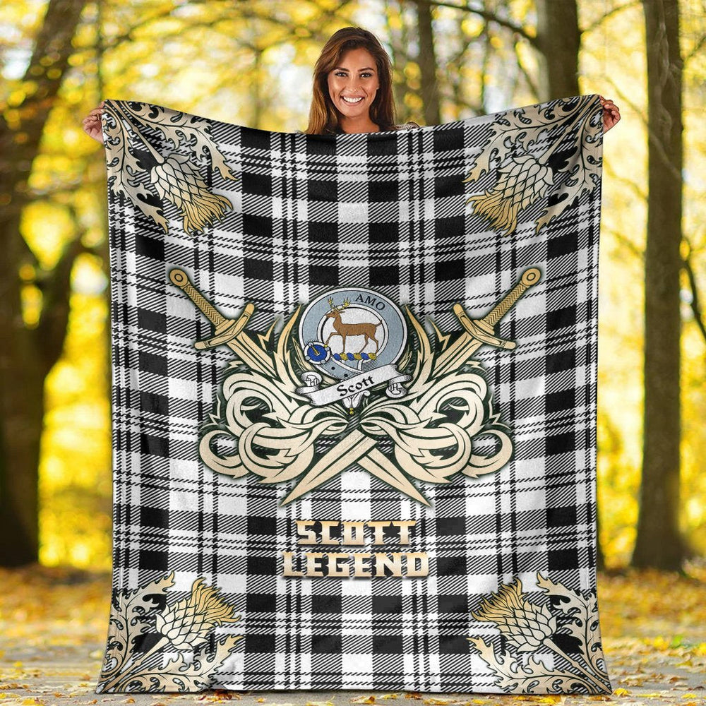 Clan Scott Black  White Modern Tartan Gold Courage Symbol Blanket TA54 Clan Scott (Scott Tartan) Tartan Today   