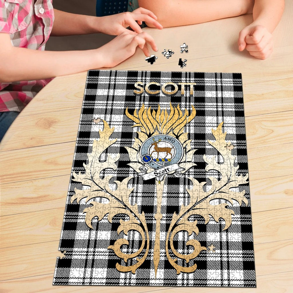 Clan Scott Black White Modern Tartan Crest Thistle Jigsaw Puzzles Gift For Family FB21 Clan Scott (Scott Tartan) Tartan Today   