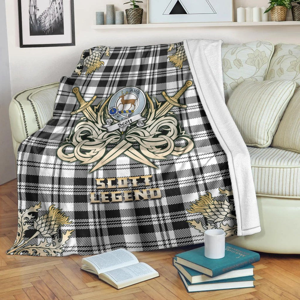 Clan Scott Black  White Modern Tartan Gold Courage Symbol Blanket TA54 Clan Scott (Scott Tartan) Tartan Today   
