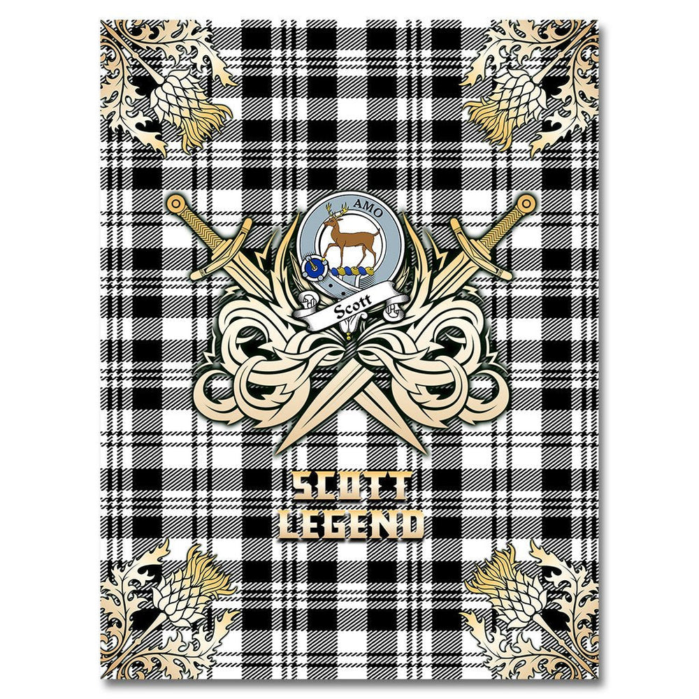 Clan Scott Black  White Modern Tartan Gold Courage Symbol Blanket TA54 Clan Scott (Scott Tartan) Tartan Today   