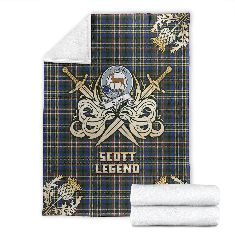 Clan Scott Green Modern Tartan Gold Courage Symbol Blanket JY73 Clan Scott (Scott Tartan) Tartan Today   