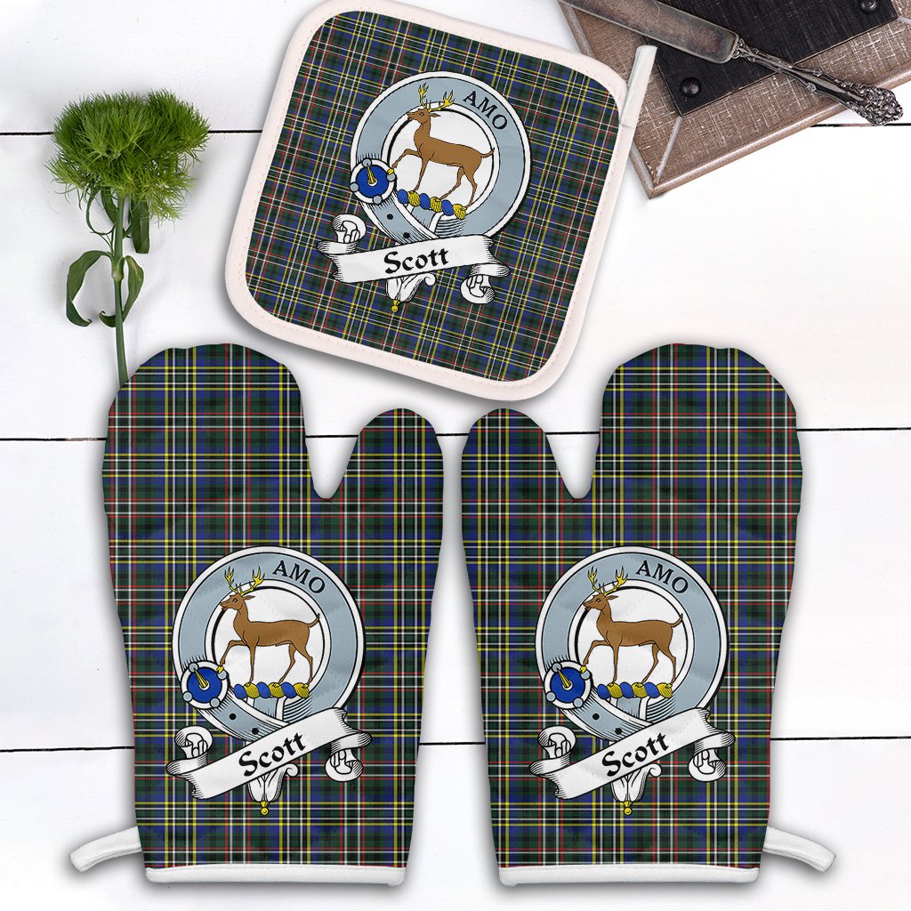 Clan Scott Green Modern Tartan Crest Oven Mitt And Pot Holder (2 Oven Mitts + 1 Pot Holder) YU64 Clan Scott (Scott Tartan) Tartan Today   