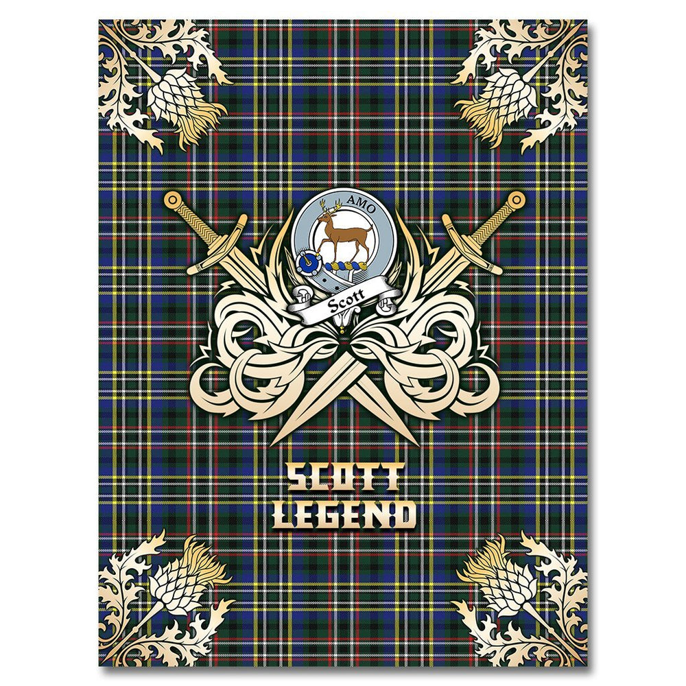 Clan Scott Green Modern Tartan Gold Courage Symbol Blanket JY73 Clan Scott (Scott Tartan) Tartan Today   