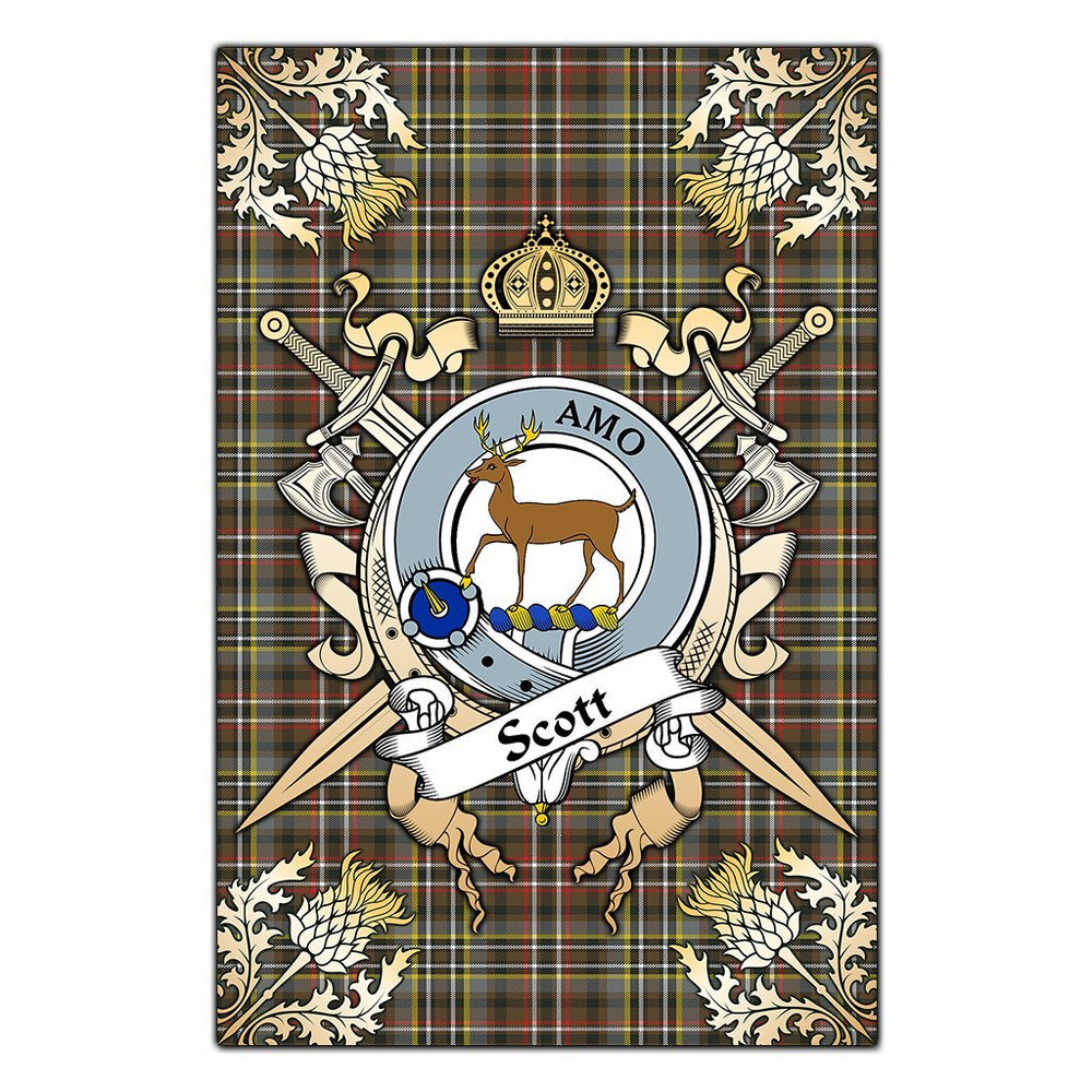 Clan Scott Green Weathered Tartan Crest Black Garden Flag  - Gold Thistle  KW19 Clan Scott (Scott Tartan) Tartan Today   