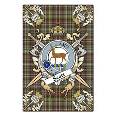 Clan Scott Green Weathered Tartan Crest Black Garden Flag  - Gold Thistle  KW19 Clan Scott (Scott Tartan) Tartan Today   