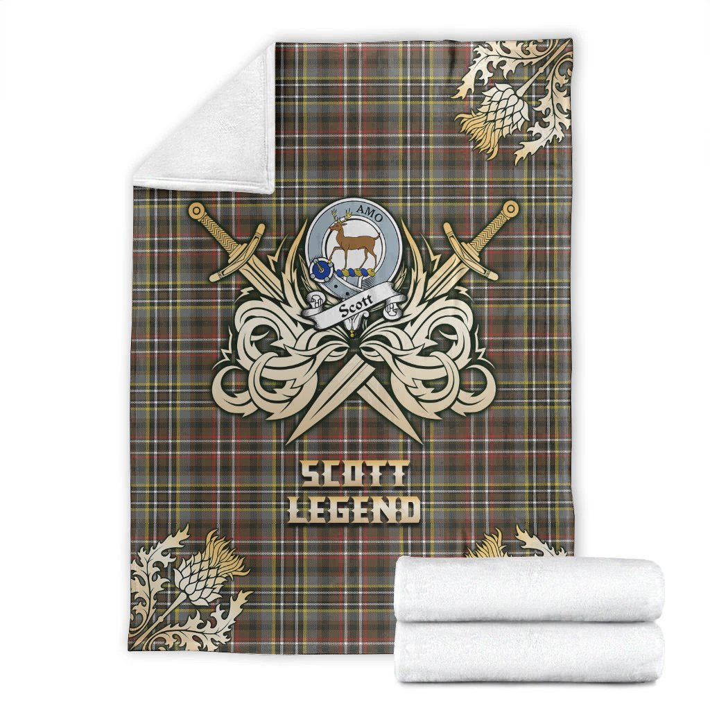 Clan Scott Green Weathered Tartan Gold Courage Symbol Blanket BP30 Clan Scott (Scott Tartan) Tartan Today   