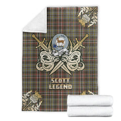 Clan Scott Green Weathered Tartan Gold Courage Symbol Blanket BP30 Clan Scott (Scott Tartan) Tartan Today   