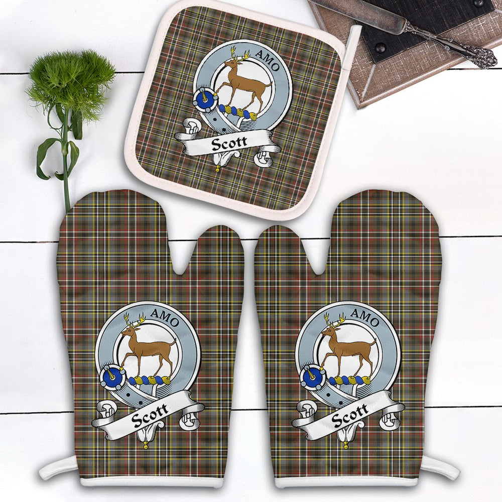Clan Scott Green Weathered Tartan Crest Oven Mitt And Pot Holder (2 Oven Mitts + 1 Pot Holder) PG30 Clan Scott (Scott Tartan) Tartan Today   