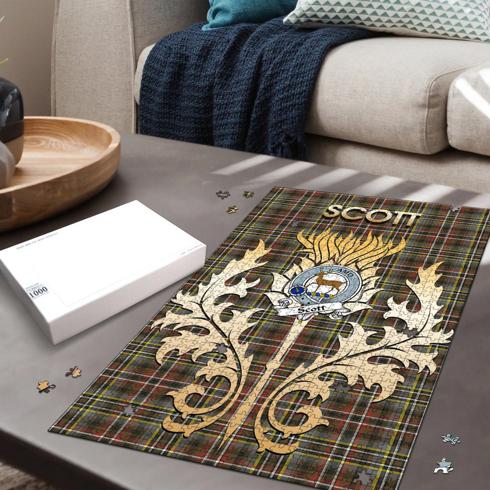 Clan Scott Green Weathered Tartan Crest Thistle Jigsaw Puzzles Gift For Family UR78 Clan Scott (Scott Tartan) Tartan Today   