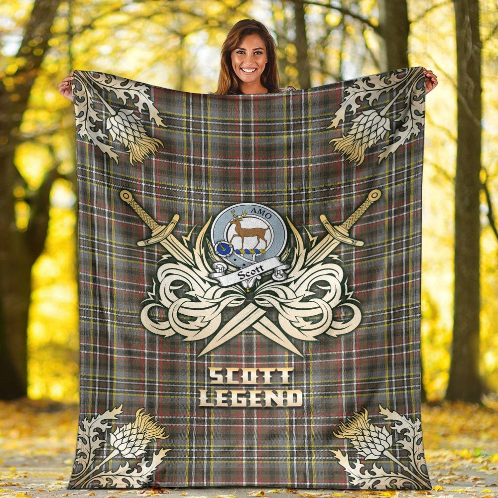 Clan Scott Green Weathered Tartan Gold Courage Symbol Blanket BP30 Clan Scott (Scott Tartan) Tartan Today   