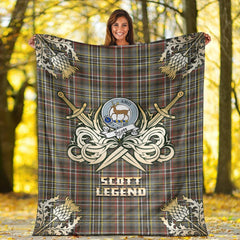 Clan Scott Green Weathered Tartan Gold Courage Symbol Blanket BP30 Clan Scott (Scott Tartan) Tartan Today   