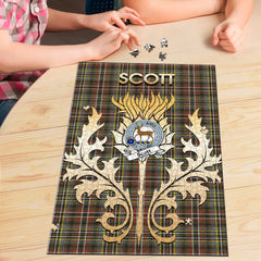 Clan Scott Green Weathered Tartan Crest Thistle Jigsaw Puzzles Gift For Family UR78 Clan Scott (Scott Tartan) Tartan Today   