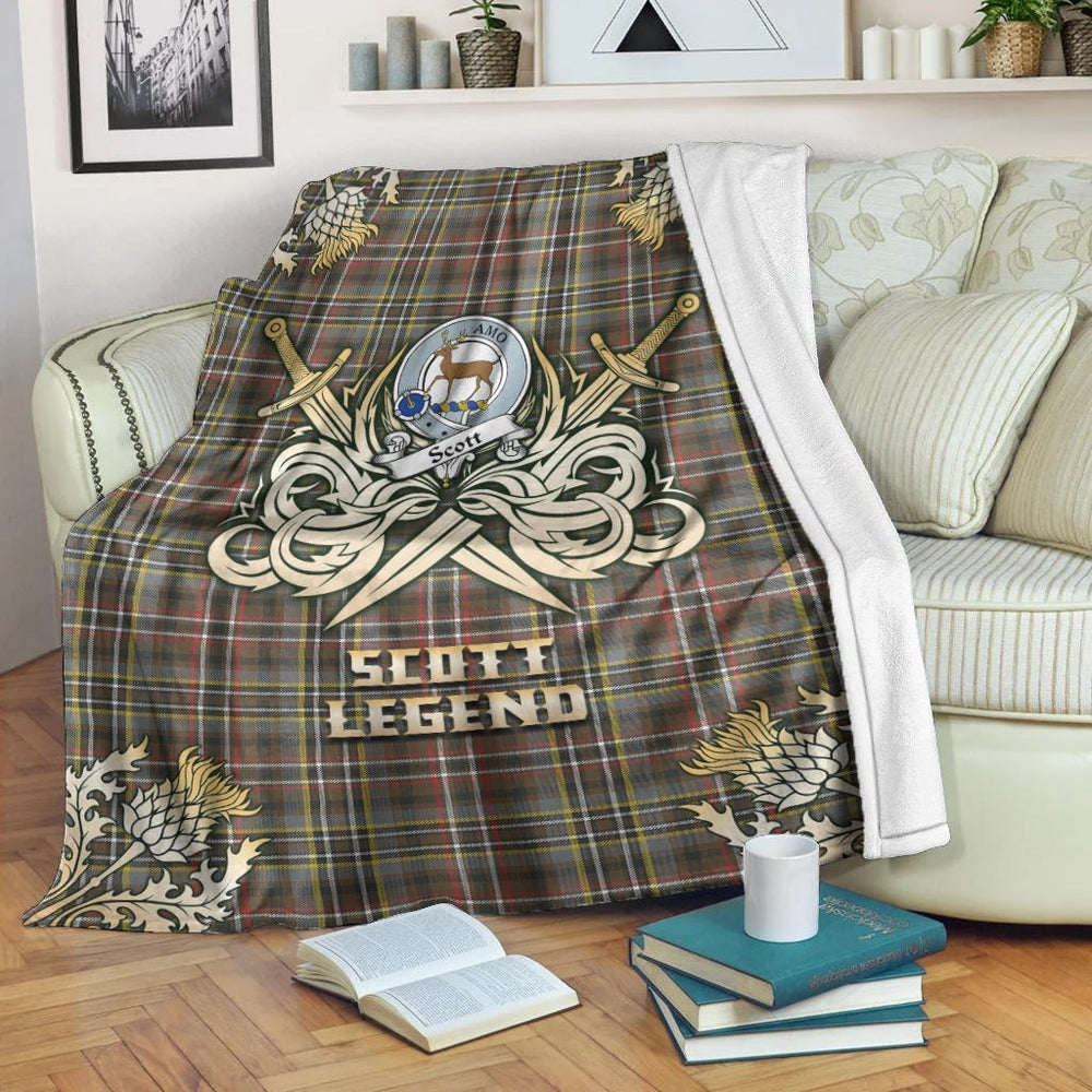 Clan Scott Green Weathered Tartan Gold Courage Symbol Blanket BP30 Clan Scott (Scott Tartan) Tartan Today   
