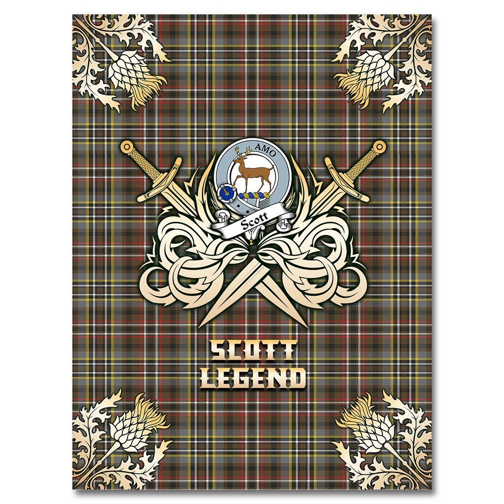 Clan Scott Green Weathered Tartan Gold Courage Symbol Blanket BP30 Clan Scott (Scott Tartan) Tartan Today   