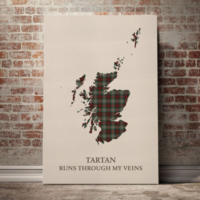 Clan Scott Brown Ancient Tartan Scotland Map Canvas “Tartan Runs Through My Veins” Wall Art MJ79