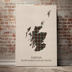 Scott Brown Ancient Tartan Scotland Map Canvas – “Tartan Runs Through My Veins” Wall Art