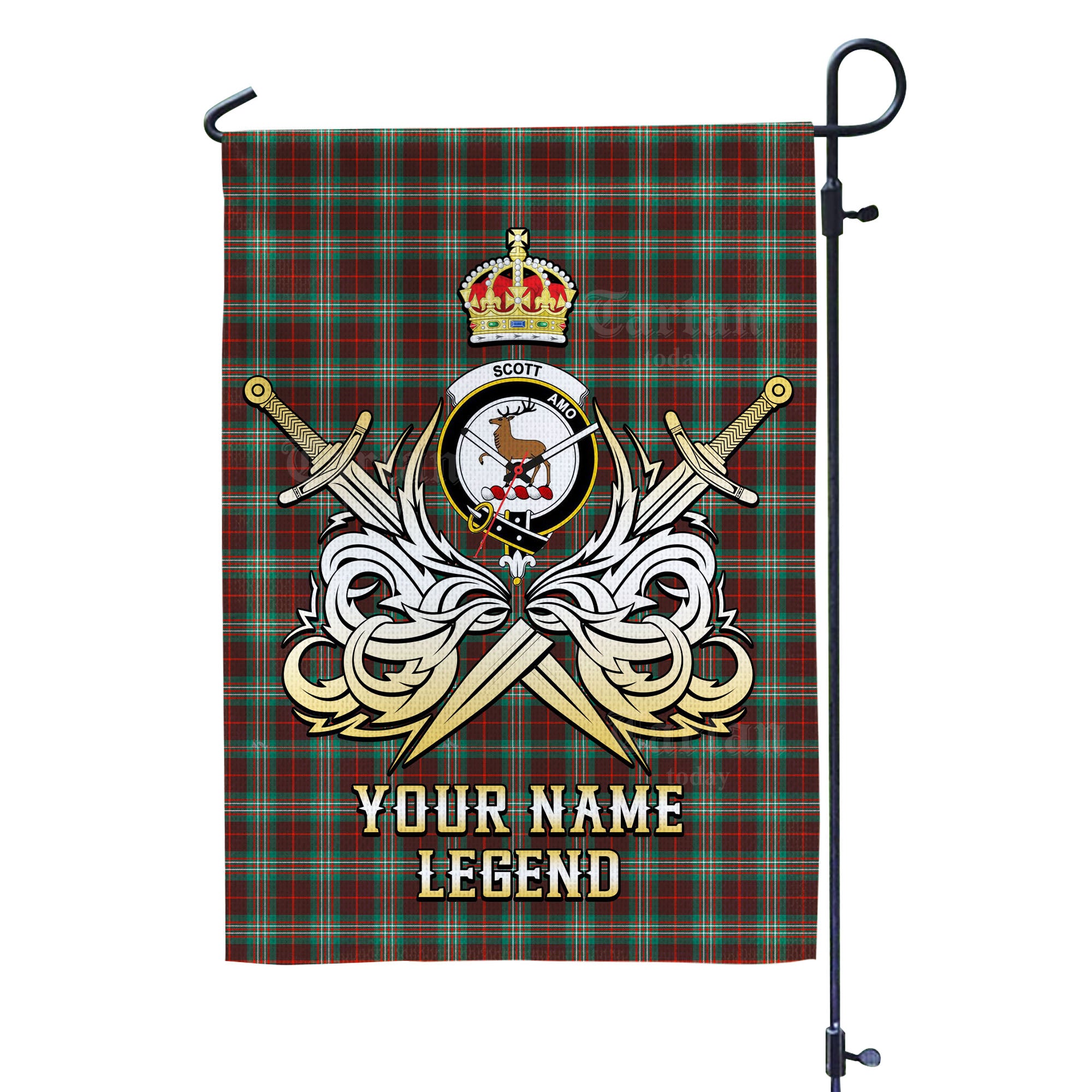 Custom Name Clan Scott Brown Ancient Tartan Garden Flag with Clan Crest and the Golden Sword of Courageous Legacy AJ68