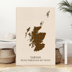 Clan Scott Brown Modern Tartan Scotland Map Canvas “Tartan Runs Through My Veins” Wall Art ZM20