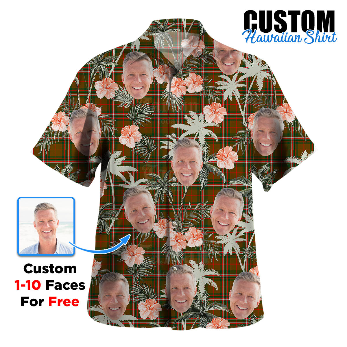 Clan Scott Brown Modern Tartan Custom Face Hawaiian Shirt – Unisex Gift for Family Members, Summer Party XJ62 Scott Brown Modern Tartan Tartan Hawaii Shirt