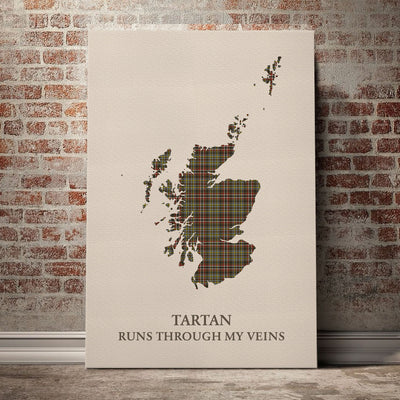Clan Scott Green Weathered Tartan Scotland Map Canvas “Tartan Runs Through My Veins” Wall Art NL62