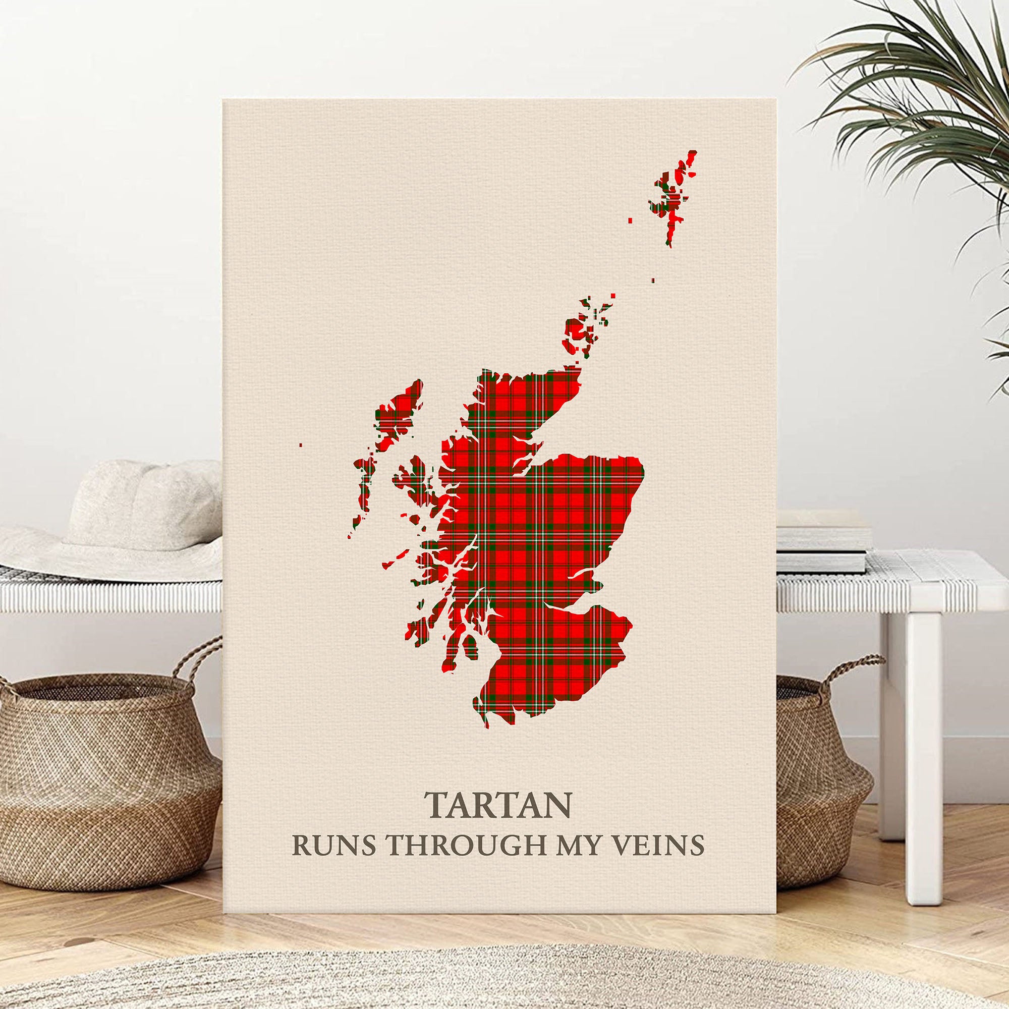Clan Scott Modern Tartan Scotland Map Canvas “Tartan Runs Through My Veins” Wall Art NF38