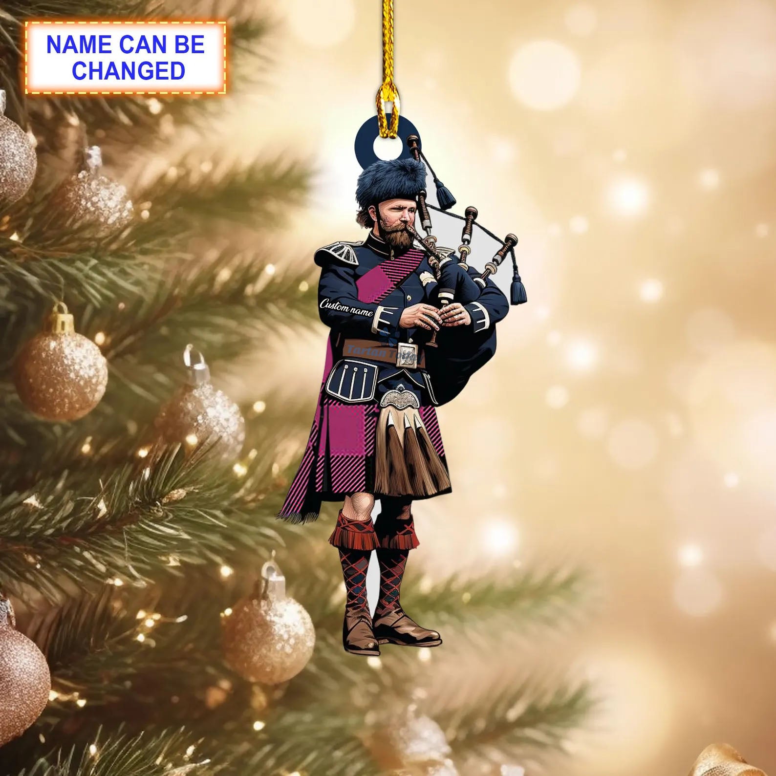 Scott (Sir Walter) Modern Tartan Bagpipe Ornament with Custom Name