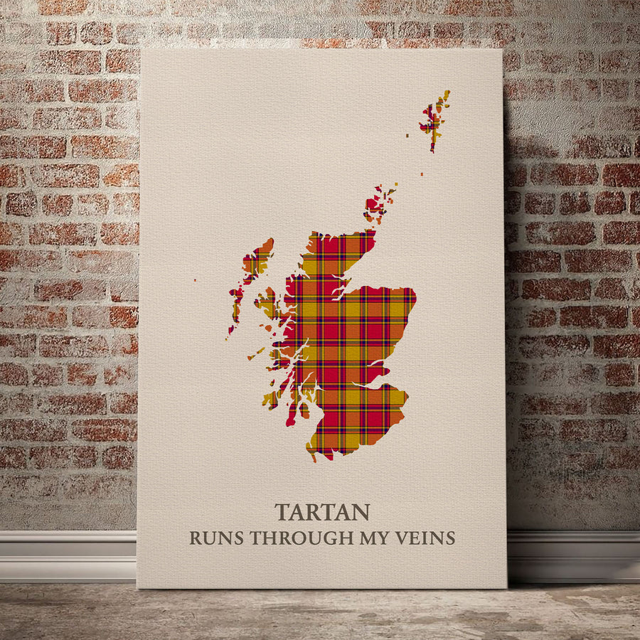 Scrymgeour Tartan Scotland Map Canvas – “Tartan Runs Through My Veins” Wall Art