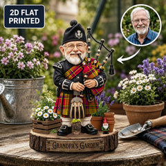 Personalized Scrymgeour Clan Bagpipe Garden Gnome Caricature Plaque Custom Photo, Any Clan Tartan, Wood or Acrylic, Grandpa & Dad Gift, Scottish Highland Garden Decor CK71