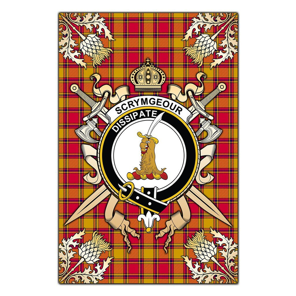 Clan Scrymgeour Tartan Crest Black Garden Flag  - Gold Thistle  PJ44 Clan Scrymgeour Tartan Today   