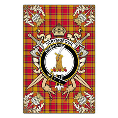 Clan Scrymgeour Tartan Crest Black Garden Flag  - Gold Thistle  PJ44 Clan Scrymgeour Tartan Today   