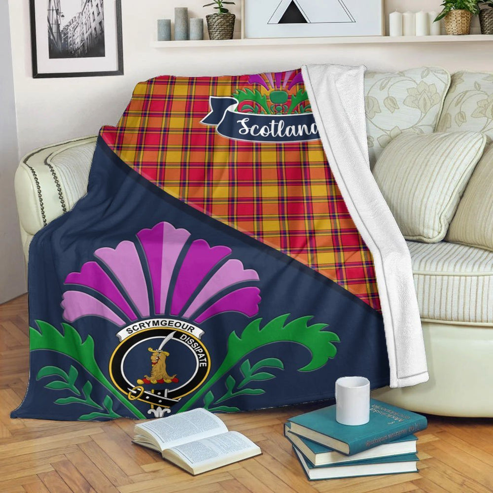 Clan Scrymgeour Tartan Crest Premium Blanket Thistle Style MW24 Clan Scrymgeour Tartan Today   