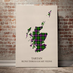 Selkirk Tartan Scotland Map Canvas – “Tartan Runs Through My Veins” Wall Art