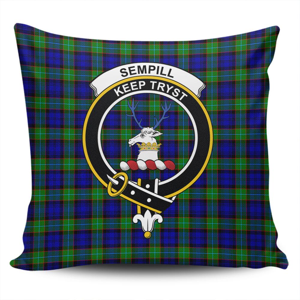 Clan Sempill Modern Tartan Crest Pillow Cover QX50 Clan Sempill Tartan Today   