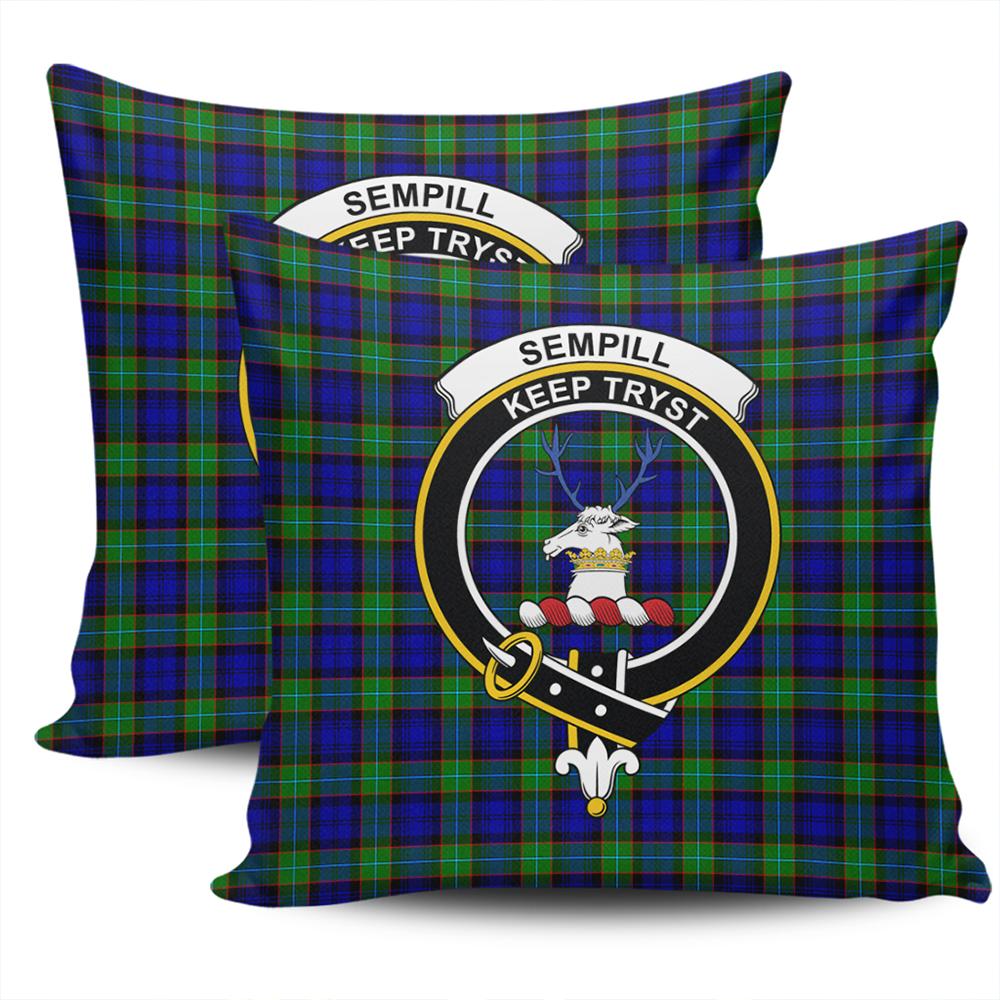 Clan Sempill Modern Tartan Crest Pillow Cover QX50 Clan Sempill Tartan Today   