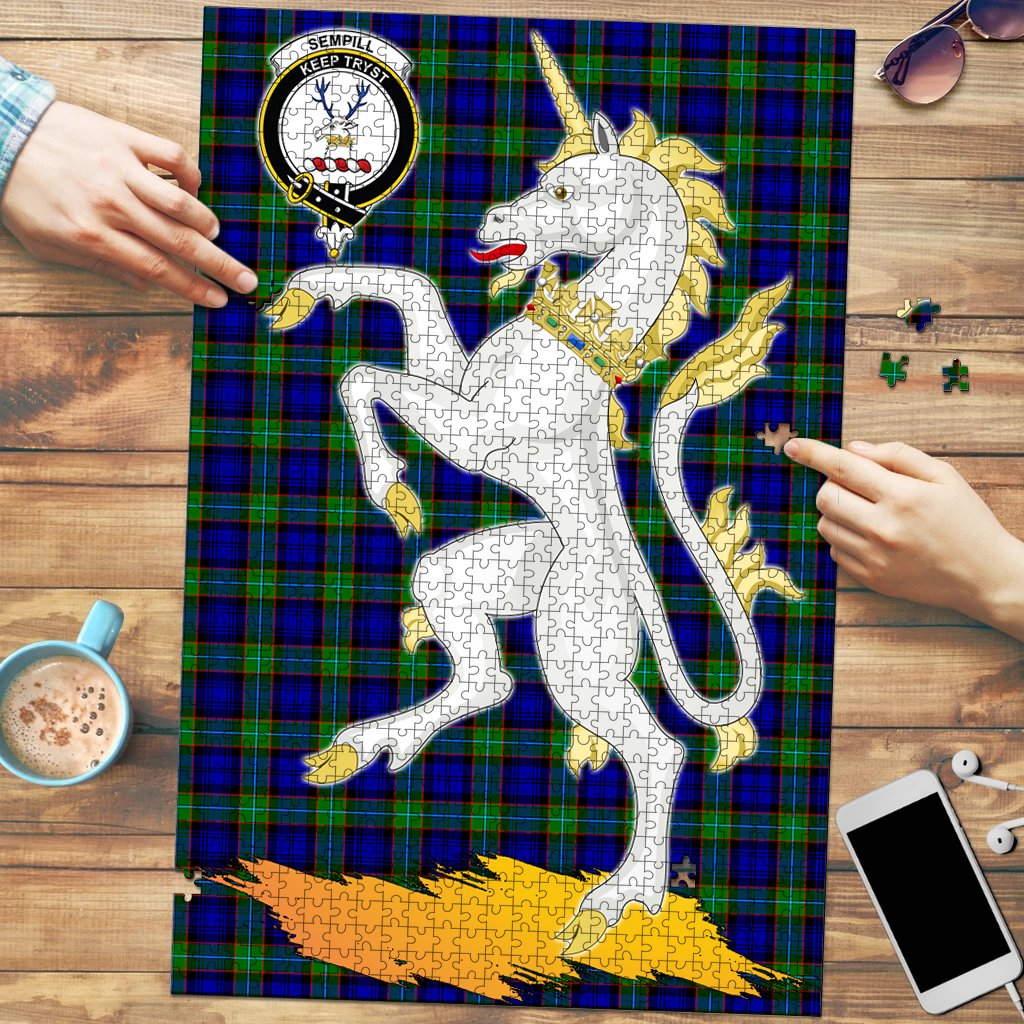 Clan Sempill Modern Tartan Crest Unicorn Scotland Jigsaw Puzzles Gift For Family BZ30 Clan Sempill Tartan Today   