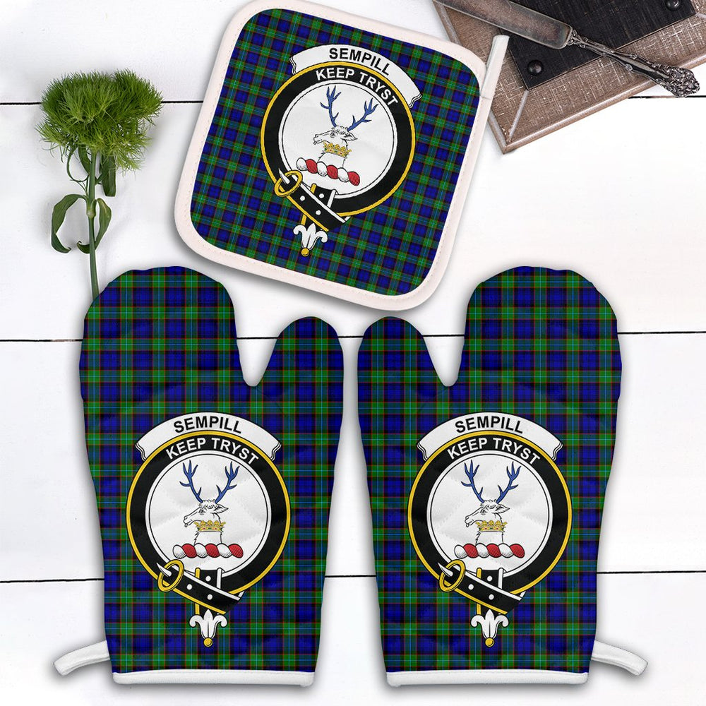 Clan Sempill Modern Tartan Crest Oven Mitt And Pot Holder (2 Oven Mitts + 1 Pot Holder) ZB18 Clan Sempill Tartan Today   