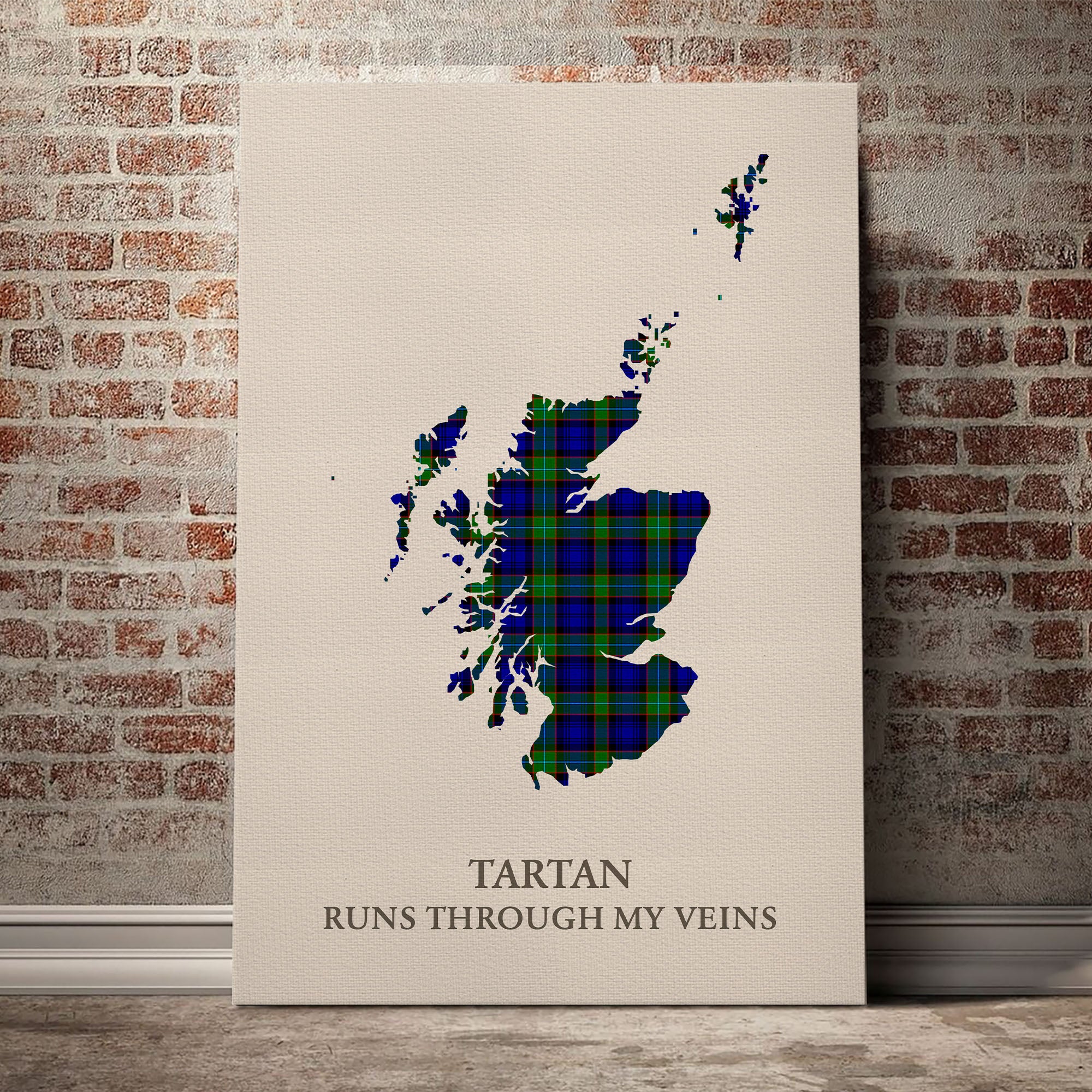 Sempill Modern Tartan Scotland Map Canvas – “Tartan Runs Through My Veins” Wall Art