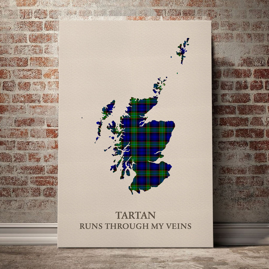 Sempill Modern Tartan Scotland Map Canvas – “Tartan Runs Through My Veins” Wall Art