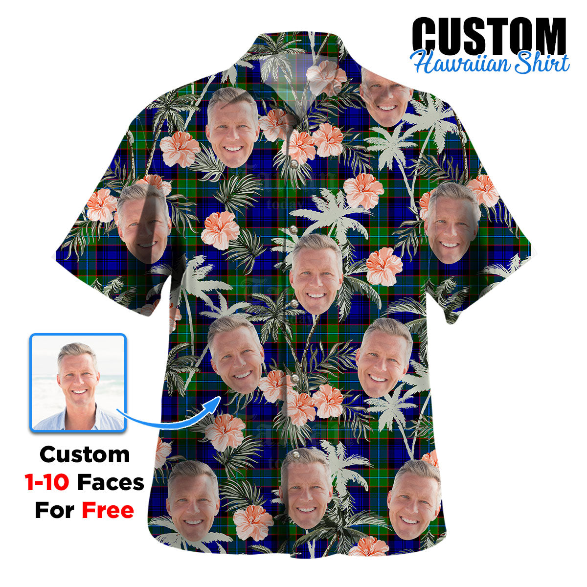 Clan Sempill Modern Tartan Custom Face Hawaiian Shirt – Unisex Gift for Family Members, Summer Party SC38 Sempill Modern Tartan Tartan Hawaii Shirt